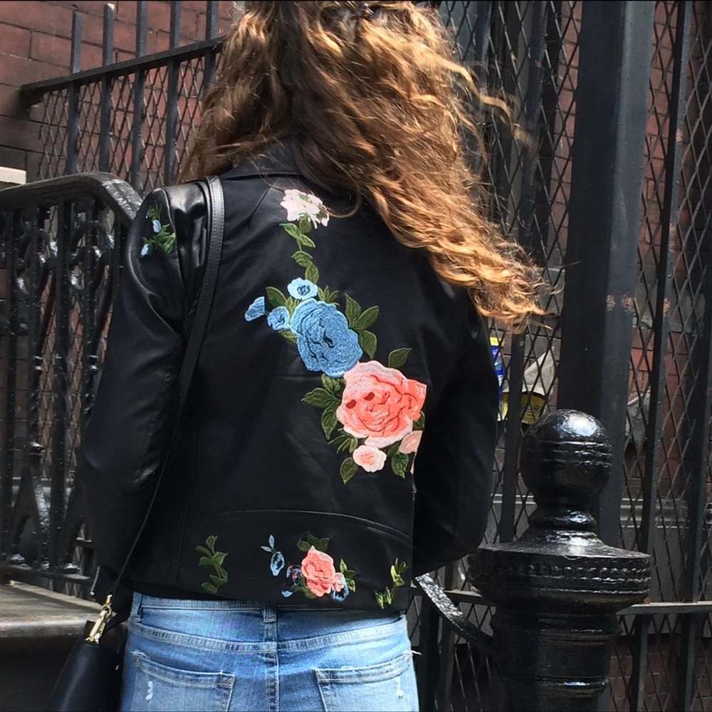 Embroidered Vegan Leather Jacket